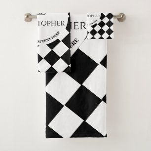 Chequered King & White and Black Squared Pattern Bath Towel Set