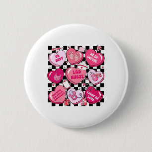 Chequered Landd Nurse Valentine Candy Heart Labour 2 Inch Round Button