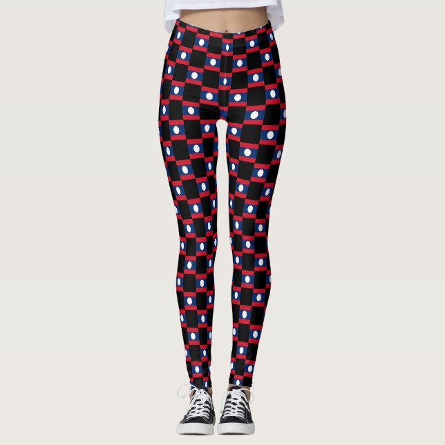 Chequered Laos Flag Pattern  Leggings (Front)