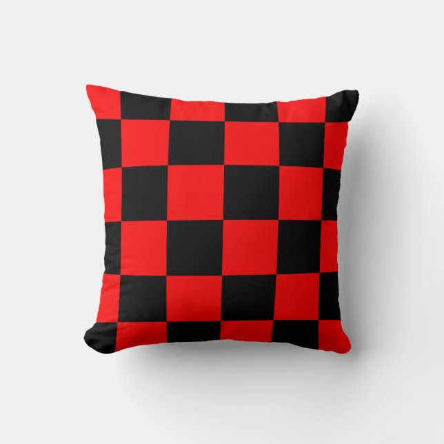 Chequered Large - Black and Red Throw Pillow (Front)