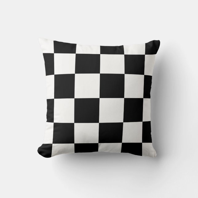 Chequered Large - Black and White Throw Pillow (Front)