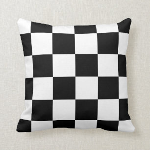 Chequered Large - Black and White Throw Pillow
