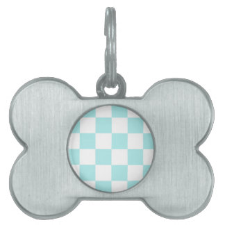 Chequered Large - White and Pale Blue Pet Name Tag