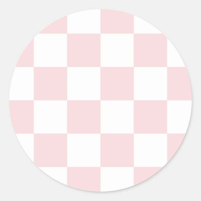 Chequered Large - White and Pale Pink Classic Round Sticker (Front)