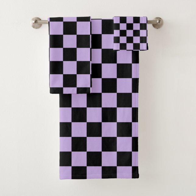 Chequered Lavender and Black Bath Towel Set (Insitu)