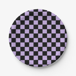 Chequered Lavender and Black  Paper Plate