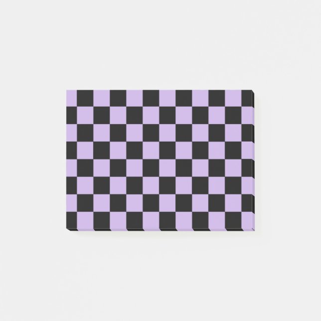 Chequered Lavender and Black Post-it Notes (Front)