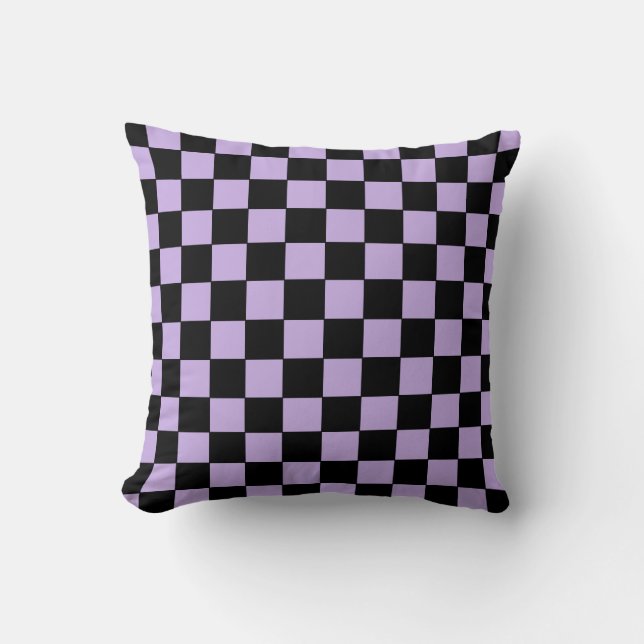 Chequered Lavender and Black  Throw Pillow (Front)