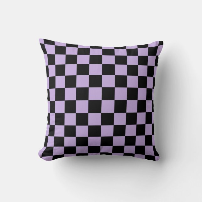Chequered Lavender and Black Throw Pillow (Front)