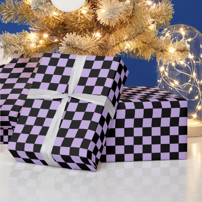 Chequered Lavender and Black  Wrapping Paper (Holidays)