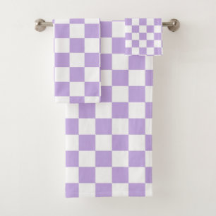 Chequered Lavender and White Bath Towel Set