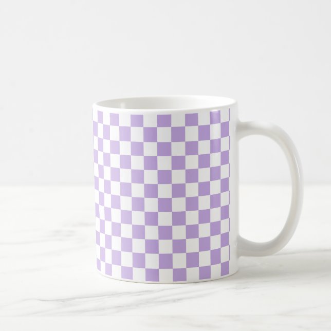 Chequered Lavender and White Coffee Mug (Right)