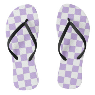 Chequered Lavender and White Flip Flops