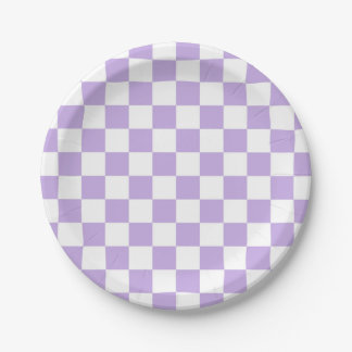 Chequered Lavender and White Paper Plate