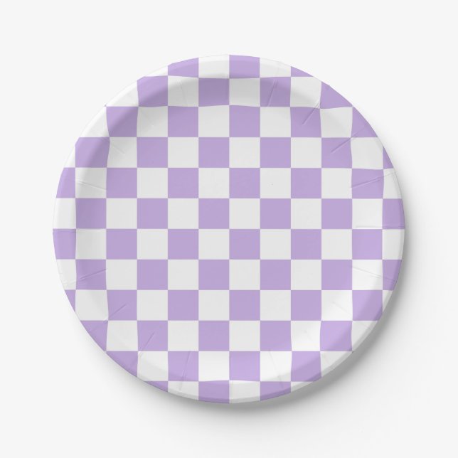 Chequered Lavender and White Paper Plate (Front)