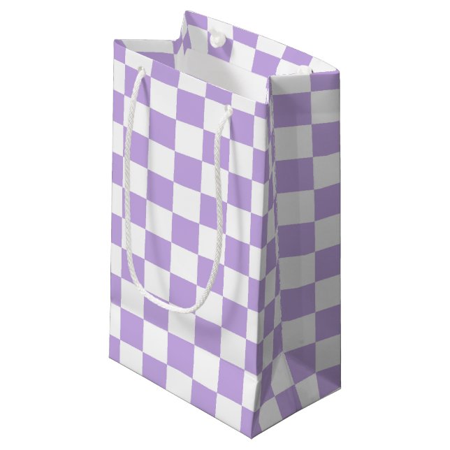 Chequered Lavender and White Small Gift Bag (Front Angled)