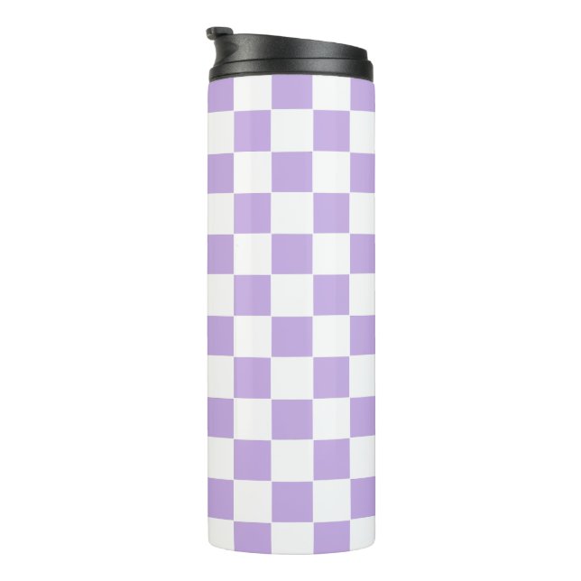 Chequered Lavender and White Thermal Tumbler (Rotated Right)