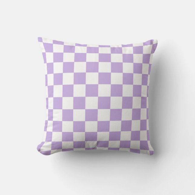 Chequered Lavender and White Throw Pillow (Front)