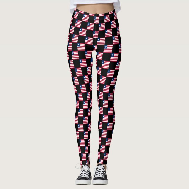 Chequered Liberia Flag Pattern  Leggings (Front)