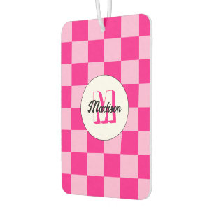 Chequered light hot pink geometric retro Monogram Air Freshener