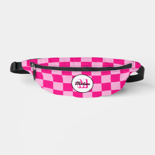 Chequered light hot pink geometric retro Monogram Fanny Pack