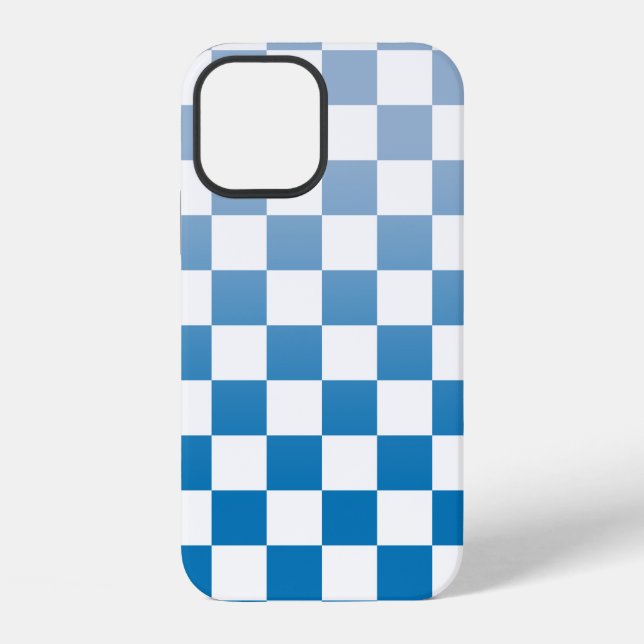 Chequered Light to Dark Blue Ombré Pattern iPhone Case (Back)