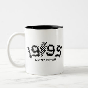 Chequered Lighting Bolt Custom Birth Year Birthday Two-Tone Coffee Mug