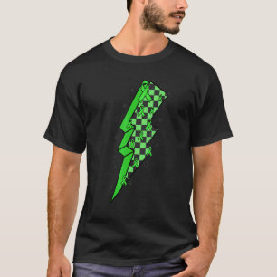 Chequered Lightning Green Ribbon Mental Illness Aw T-Shirt