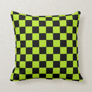 Chequered Lime Green and Black Throw Pillow