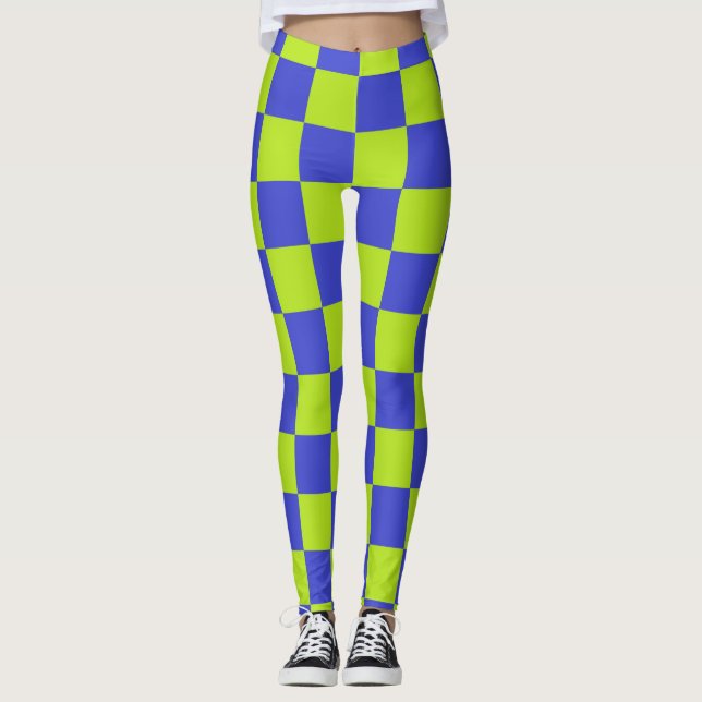 Chequered Lime Green and Blue  Leggings (Front)