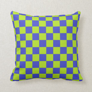 Chequered Lime Green and Blue Throw Pillow