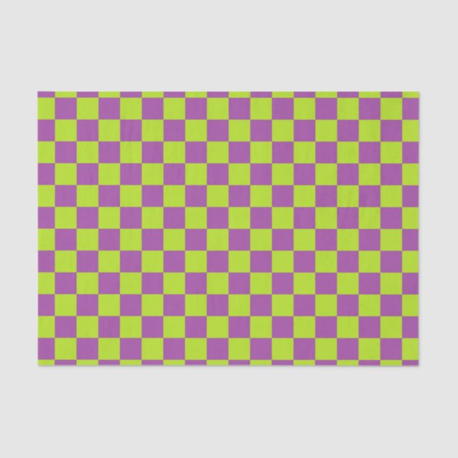 Chequered Lime Green and Purple Tissue Paper (Front)