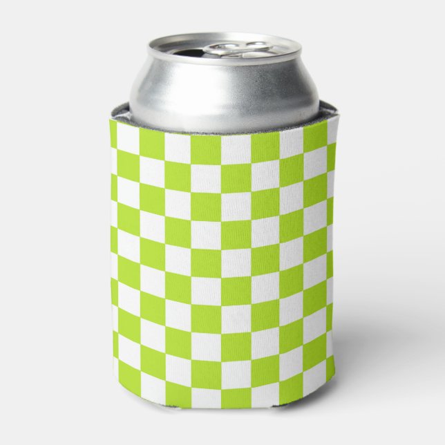 Chequered Lime Green and White Can Cooler (Can Front)