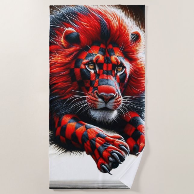 Chequered Lion Beach Towel (Front)