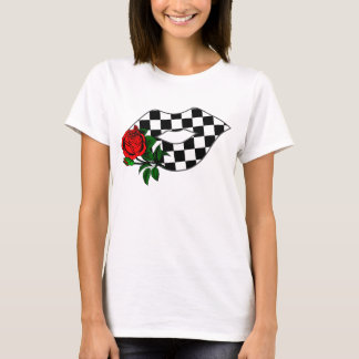 Chequered lips kiss red rose T-Shirt