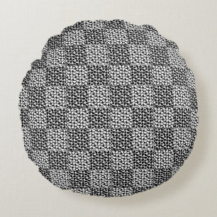 Chequered Love in Black and White Round Pillow