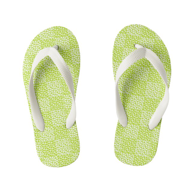 Chequered Love in Lime Green and White  Kid's Flip Flops (Footbed)