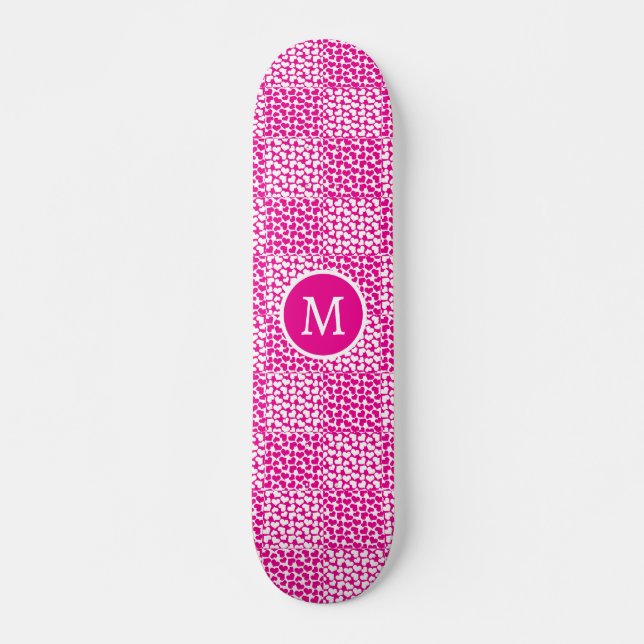 Chequered Love in Magenta and White Monogram Skateboard (Front)
