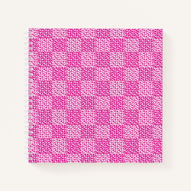 Chequered Love in Magenta and White Notebook (Front)