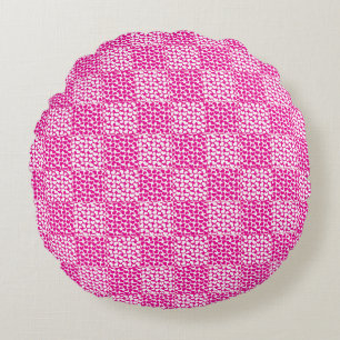 Chequered Love in Magenta and White Round Pillow