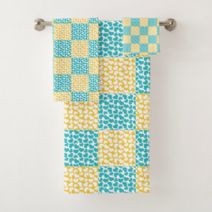 Chequered Love in Turquoise, Yellow, and White Bath Towel Set