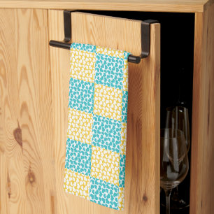 Chequered Love in Turquoise, Yellow, and White Kitchen Towel