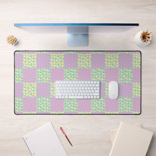 Chequered Love-Pastel Pink, Yellow, Purple & Green Desk Mat (Office 1)