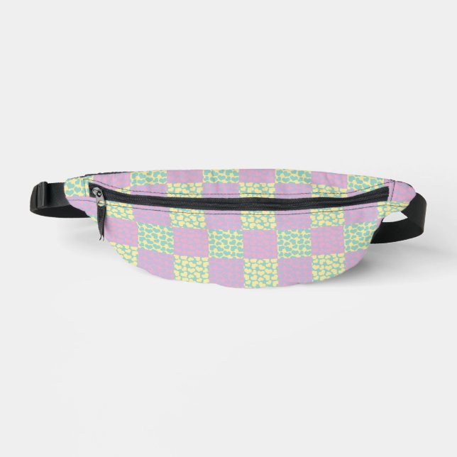Chequered Love-Pastel Pink, Yellow, Purple & Green Fanny Pack (Front)