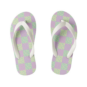 Chequered Love-Pastel Pink, Yellow, Purple & Green Kid's Flip Flops