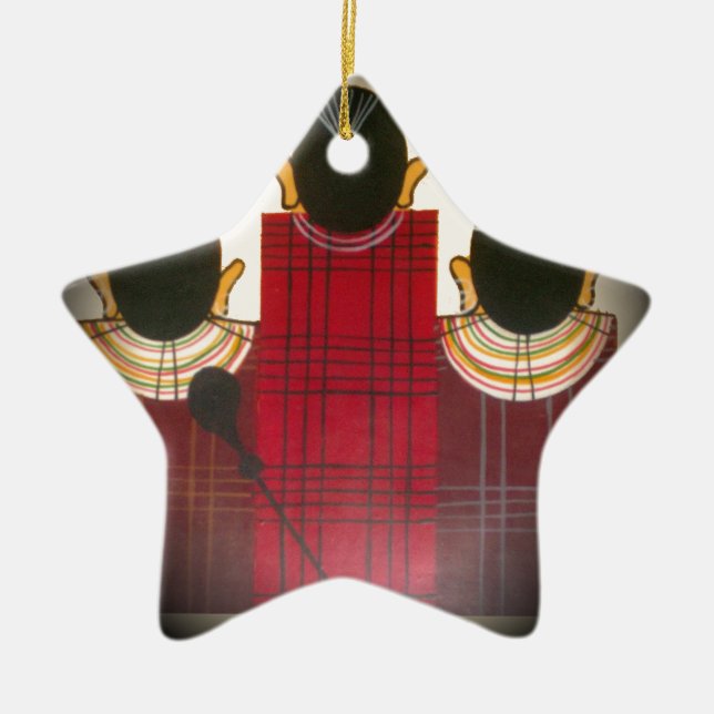 Chequered Maasai Family Portrait Ceramic Ornament (Front)