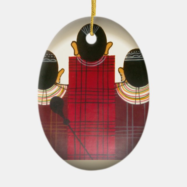 Chequered Maasai Family Portrait Ceramic Ornament (Front)