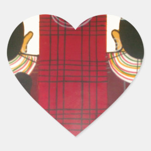 Chequered Maasai Family Portrait Heart Sticker