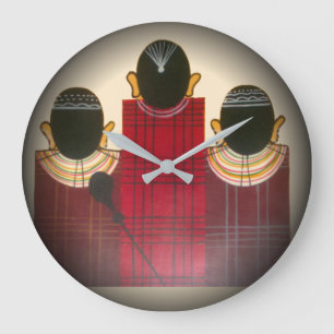 Chequered Maasai Family Portrait Large Clock