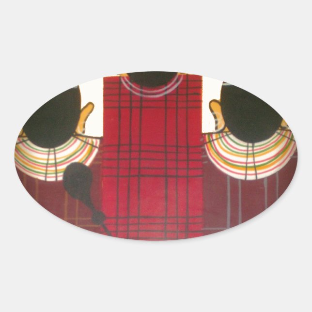 Chequered Maasai Family Portrait Oval Sticker (Front)